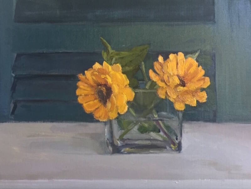 Posing Zinnias by Maryann Lucas